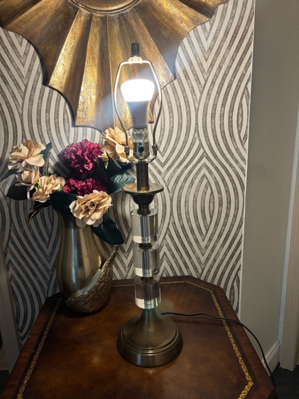 Vintage acrylic and brass table lamp